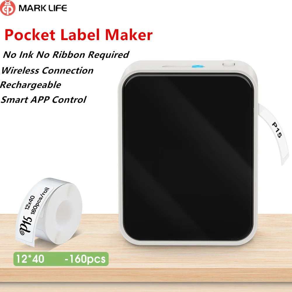 Marklife P15 Wireless Bluetooth Label Printer Portable Thermal Printer Similar as D11 D110 D101 Label Machine Mini Label Maker