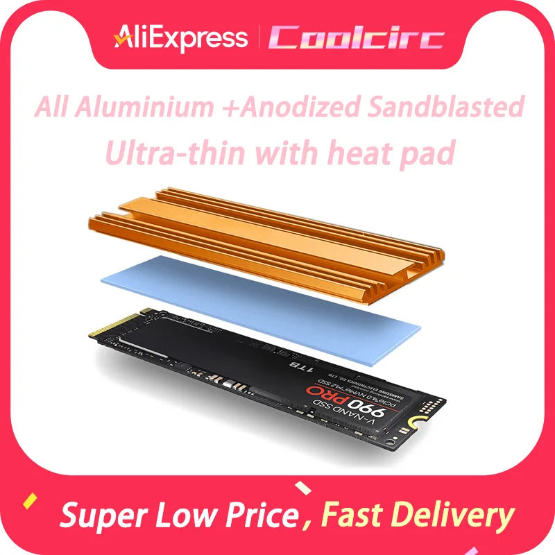 Coolcirc M.2 SSD solid state radiator All-aluminum Ultra-thin with heat pad Anodized Sandblasted For M.22280 hard disk