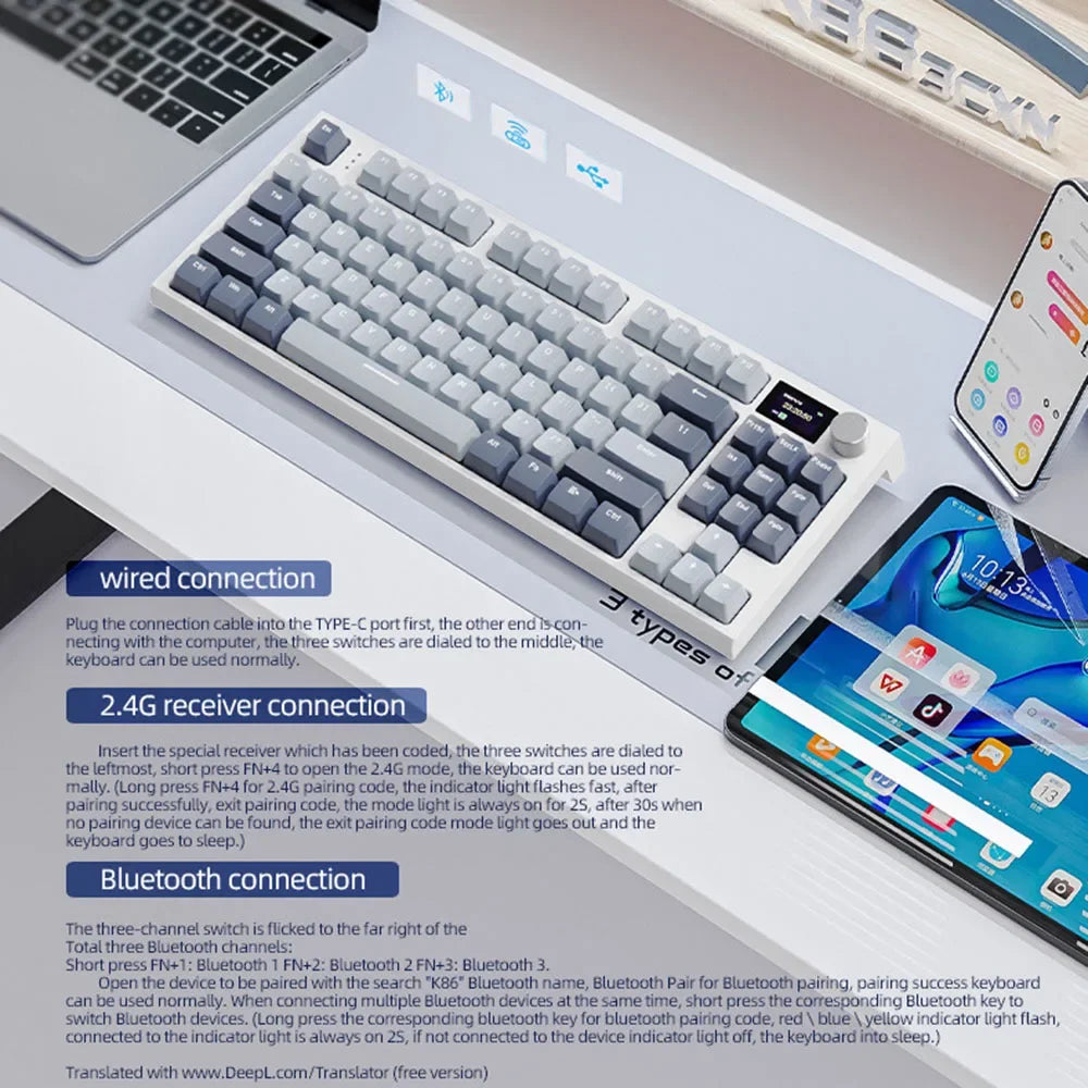 Attack Shark K86 RGB TFT Screen Wireless Mechanical Keyboard,Hot Swap, Metal Knob,Tri-mode Connectivity,macro Gaming Keyboar