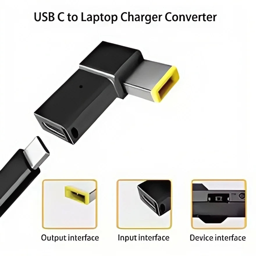 PD 100W USB-C to DC Adapter - Fast Charging Converter for Lenovo ThinkPad with Square Plug