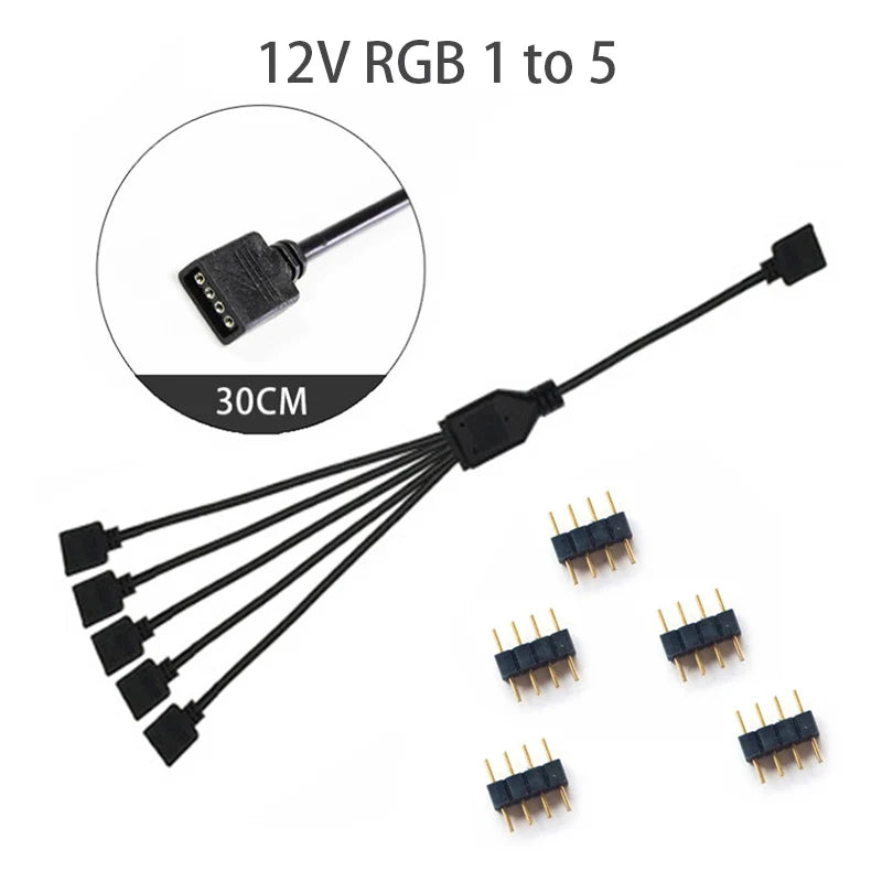 LDPCSJ RGB 3PIN 5V ARGB 1 to 2/3/4/5 Extension Line Sync Motherboard Cable 4PIN 12V for Computer Hardware