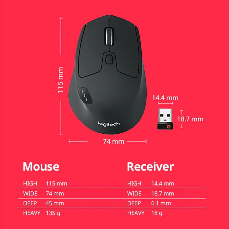 Logitech M720 Wireless Bluetooth Mouse Union Dual Mode Multi-device Office Efficient Comfortable Feel Notebook