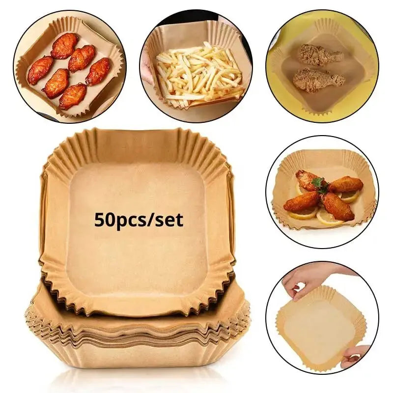 50Pcs Disposable Air Fryer Paper Oil Absorbing And Anti Oil Paper Tray Non Stick Baking Pad Large Toughness Square