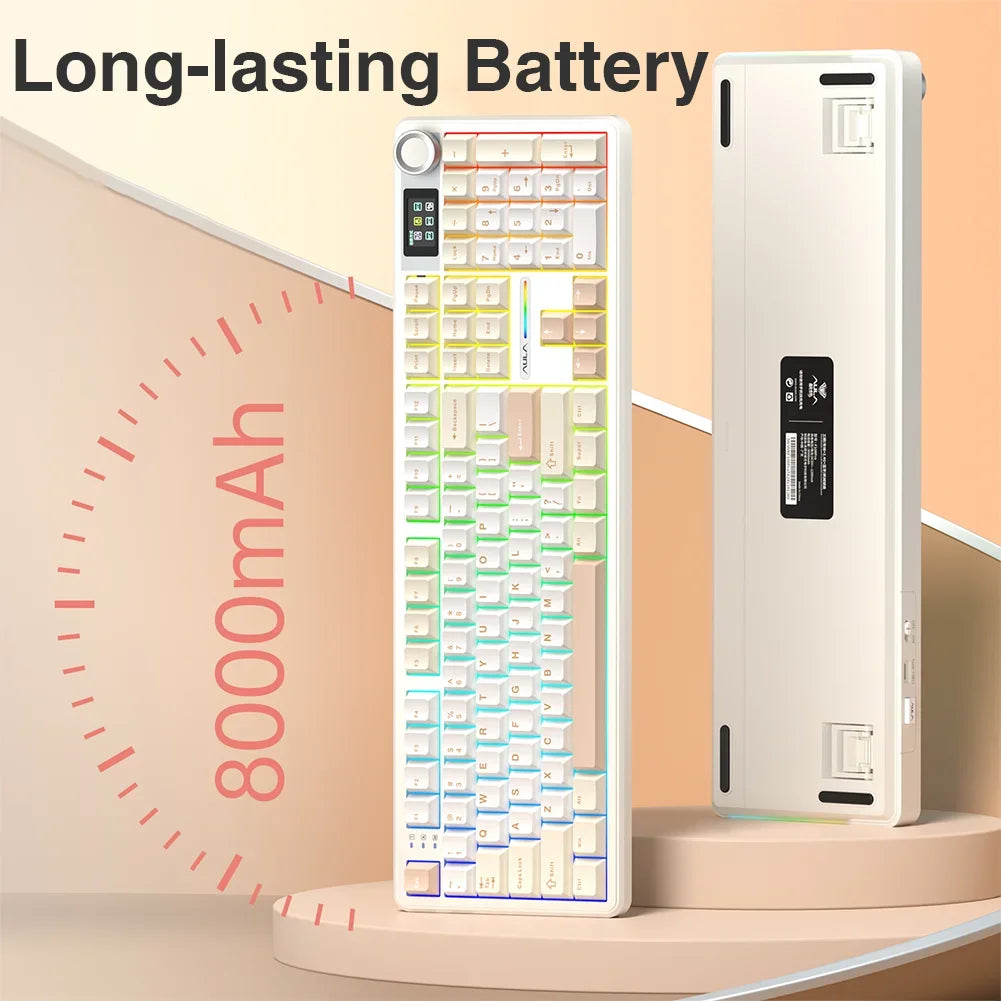 AULA F108pro Wireless Bluetooth Keyboard Macro Gaming keyboard Gasket Hot-swap Full Size Keyboard with TFT Smart Display