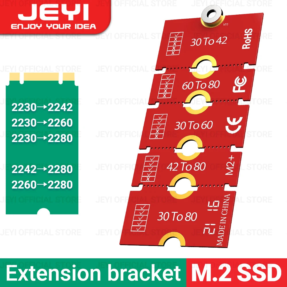 JEYI M.2 NGFF NVME SSD Extension Bracket Transfer 2230 2242 2260 2280 Length Extend Adapter Bracket Card Plate Change Long Size