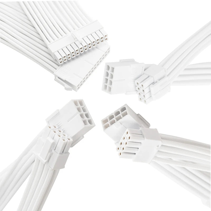 FormulaMod All White PSU Extension Cable Kit , Solid Color Cable Solid Combo 300mm ATX24Pin PCI-E8Pin CPU8Pin With Combs