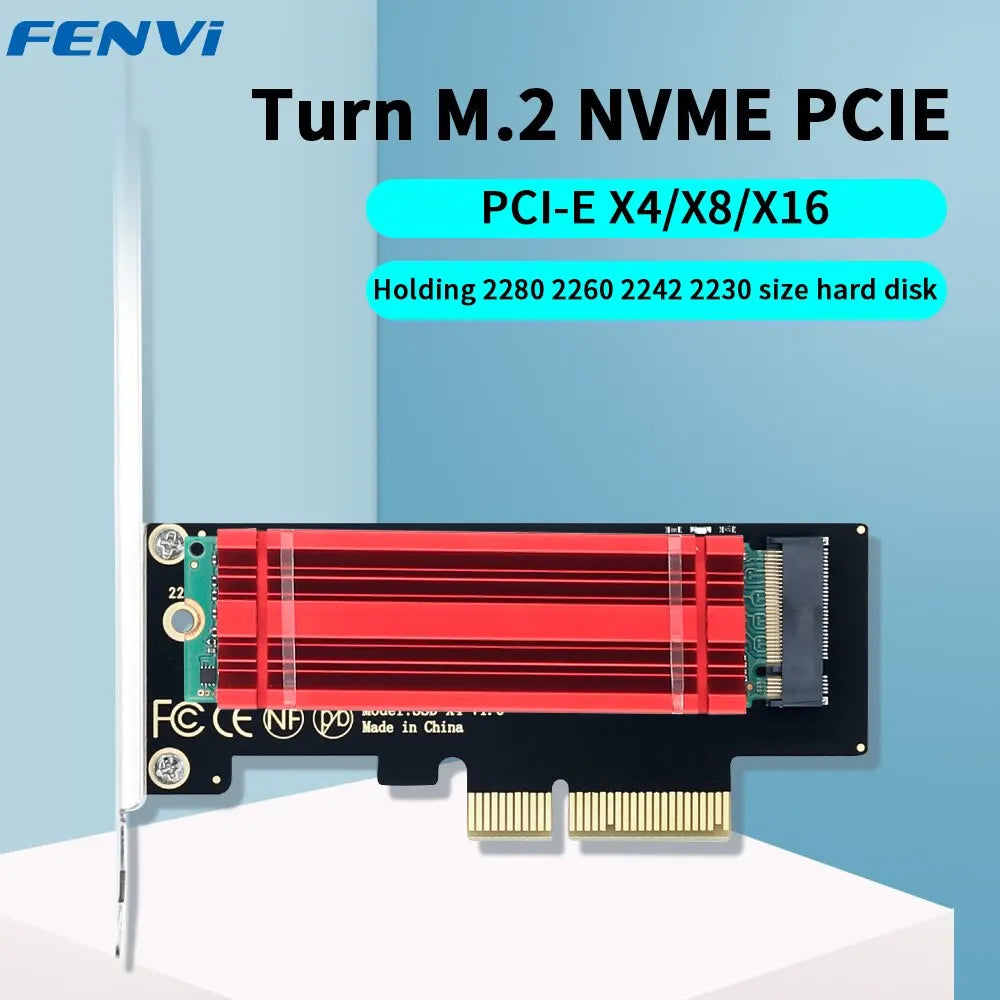 FENVI M.2 NVME to PCIe Adapter With Aluminum SSD Heatsink 64Gbps M.2 SSD Gen4 PCIe4.0 X4 X8 X16 Expansion Card for Desktop Win10