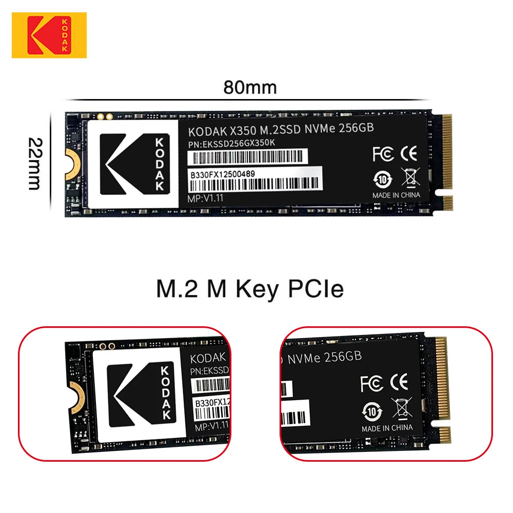 KODAK SSD M2 NVME Gen3X4 PCIE3.0 2280 M.2 M Key Internal Solid State Hard Drive Read Speed Up to 2500MB/s for Desktop Laptop