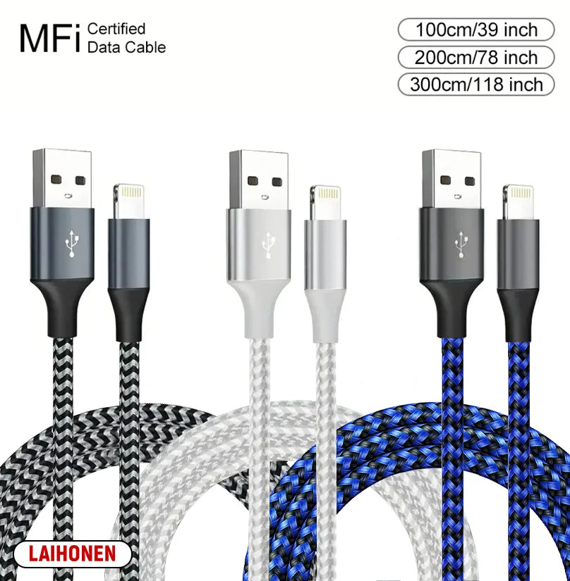 1M 2M 3M USB A To Lightning MFi Certified  Cable For iPhone 14 13 12 11 X XR Pro Max Fast Charging Cable Charger Data Wire Cord