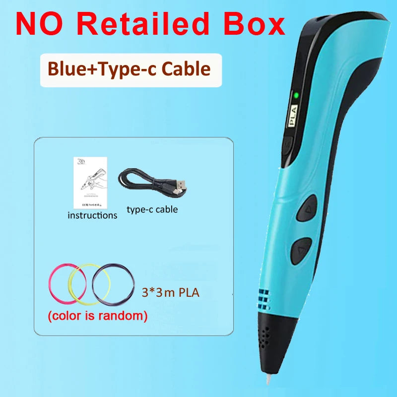 3D Pen DIY Drawing Printing Pen for kids Adult Creatived Toy 20 Colors 5M PLA Filaments +USB Type-C Rechargeable
