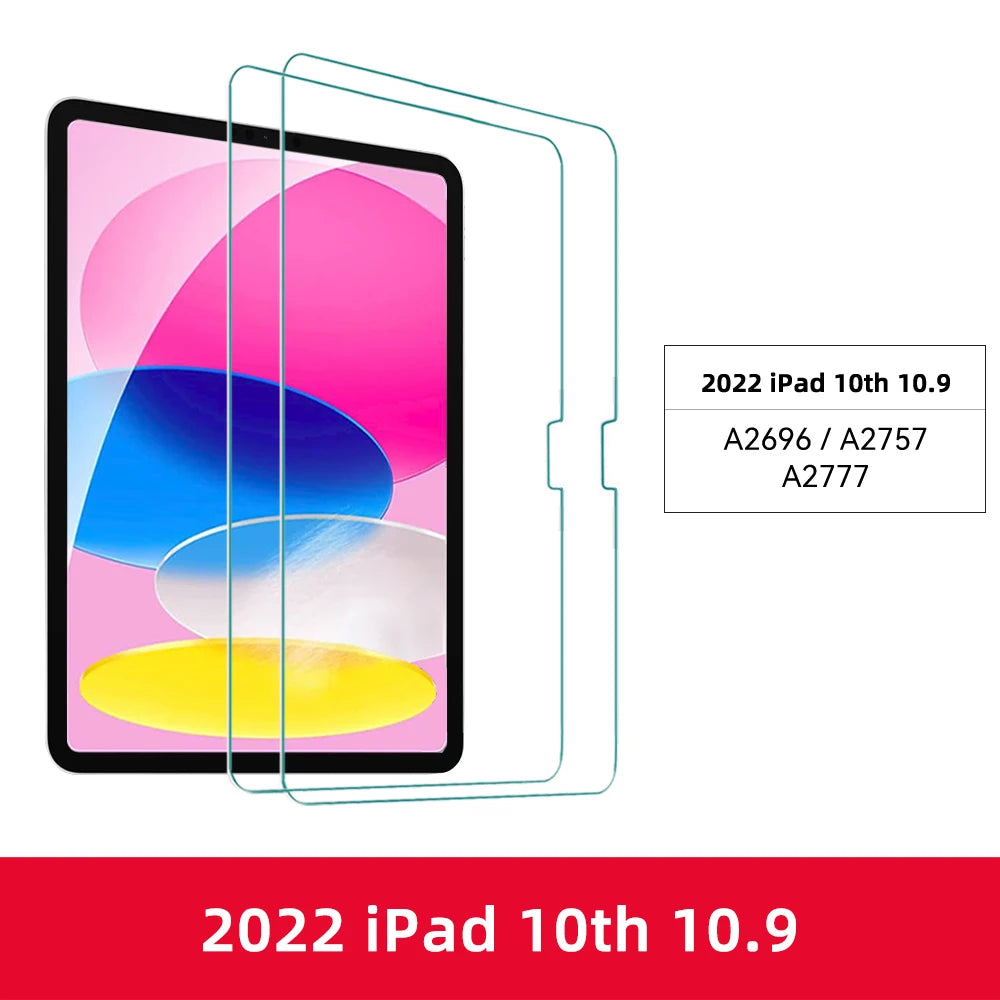 2pcs Tempered Glass Films for 2024 iPad Air 11/13 M2 Pro 11/13 M4 Screen Protector for iPad 3/4/5/6/7/8/9/10th Air 4/5 Pro 11