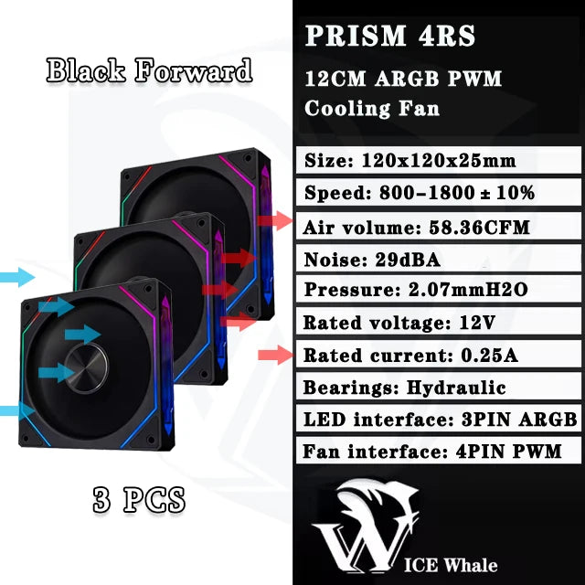 ICE Whale Prism 4RS ARGB PC Case Fan 120mm Infinity Mirror Design Motherboard Lighting Sync 4PIN PWM CPU Cooler Fan ventilador