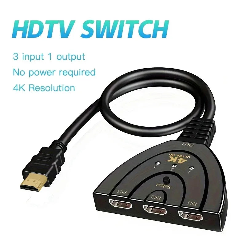 4K*2K 3 Port HDTV-compatible Switch 4K 3D VIdeo Switcher KVM Splitter 3 Input 1 Output Port Hub for Xbox PS4 DVD PC Laptop TV