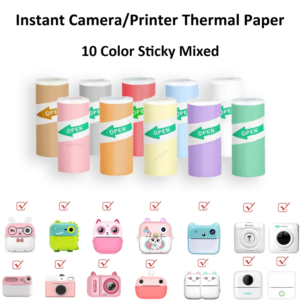Kids Camera Instant Print Refill for Kids Instant Camera Thermal Printing BPA Free,57x25mm White Non-Adhesive Photo Print Rolls