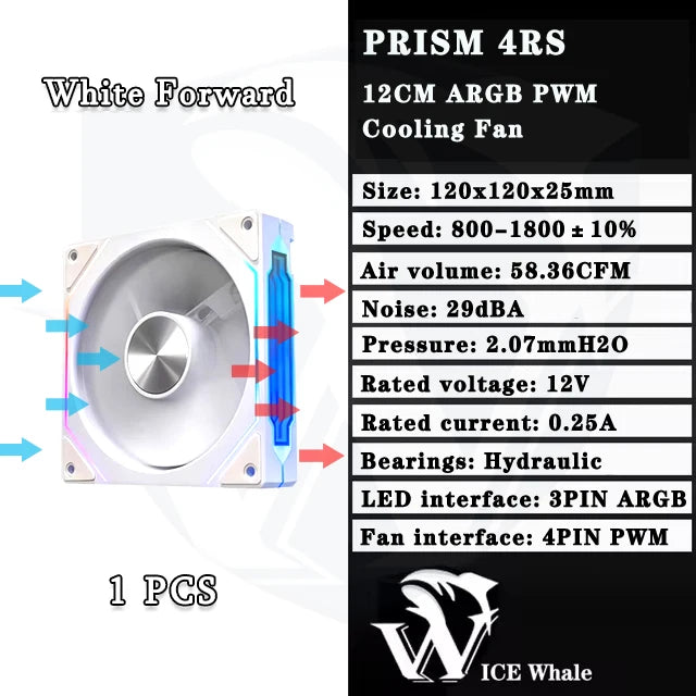 ICE Whale Prism 4RS ARGB PC Case Fan 120mm Infinity Mirror Design Motherboard Lighting Sync 4PIN PWM CPU Cooler Fan ventilador