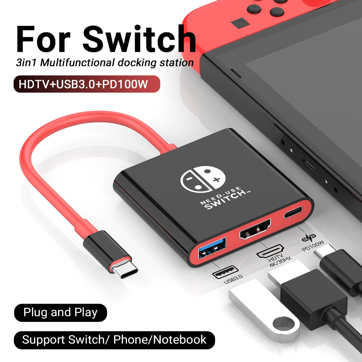 Switch Portable Docking Station TYPE C Hub with HDMI USB 3 0 Perfect for Travel Gaming Compact Design Easy Setup