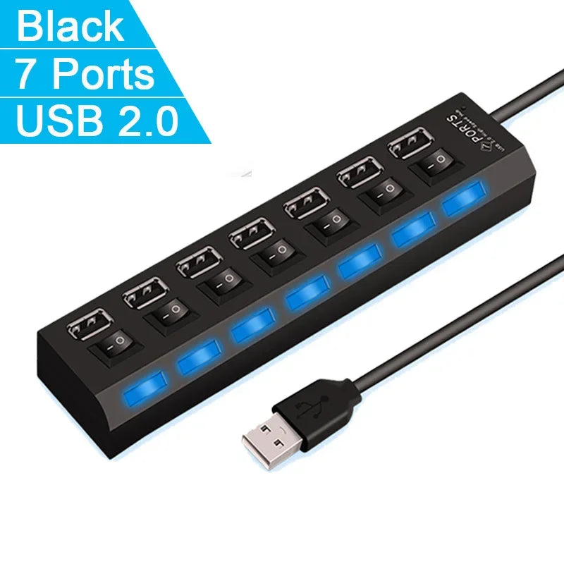 Switch Extension Hub 7-port USB2.0 Hub Computer USB Extension Hub One Drag Seven USB2.0 Splitter PC Laptop DesktopSwitch Extensi