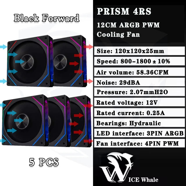ICE Whale Prism 4RS ARGB PC Case Fan 120mm Infinity Mirror Design Motherboard Lighting Sync 4PIN PWM CPU Cooler Fan ventilador