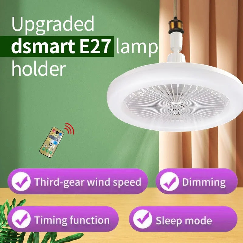 E27 30w LED Ceiling Fan with Light Remote Control Dimmable Ceiling Bulb with Cooling Fan 3 Modes Indoor Bedroom Chandelier