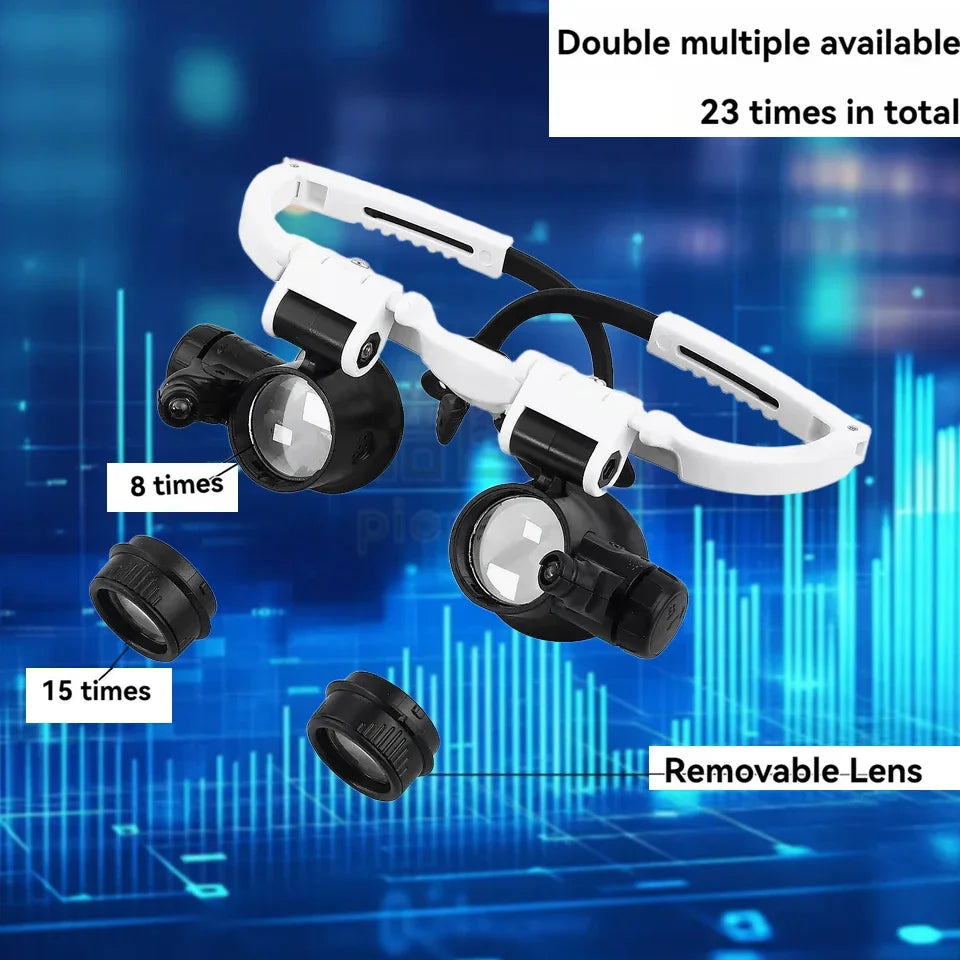 Magnifying Glass 8X/15X/23X Jeweler Watchmaker With LED Light Telescopic Headband Magnifier Glasses Reading Loupes Eyewear