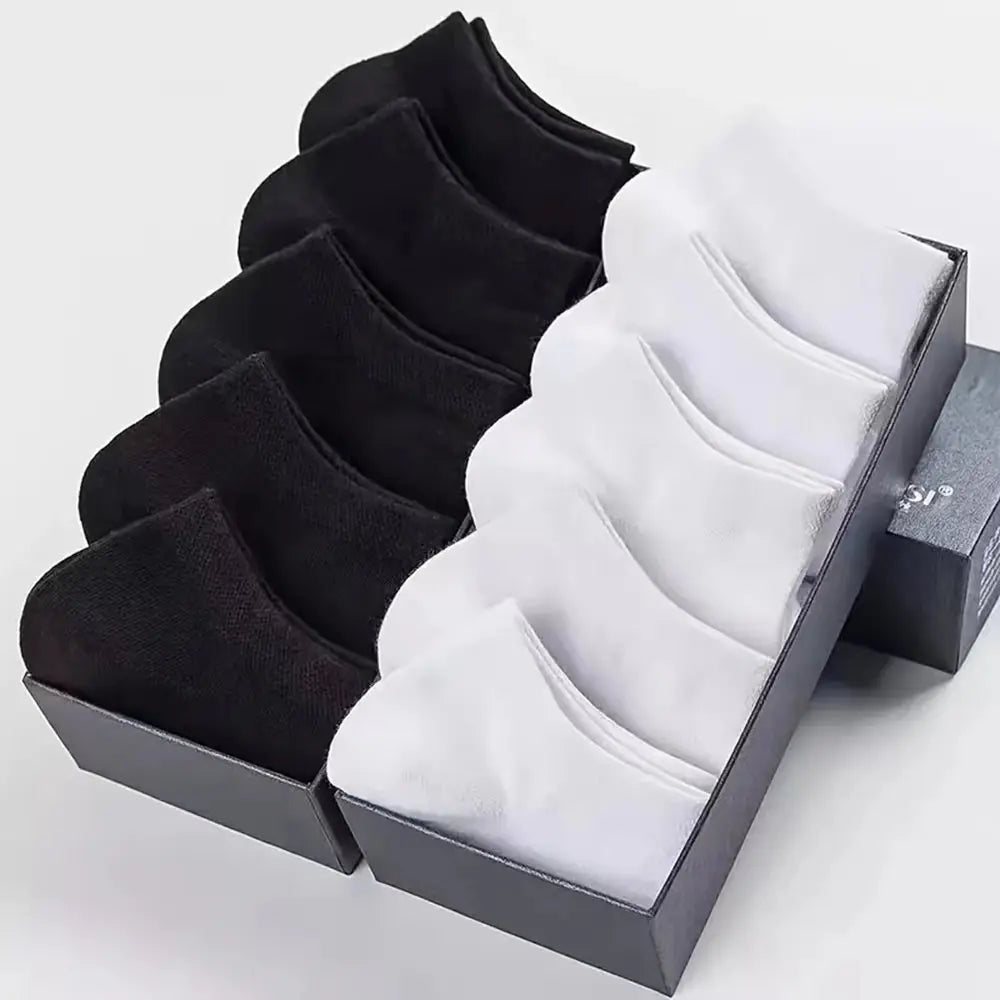 1/5/10 Pairs Comfortable Men's Women's Socks Casual Short Solid Color Spring Summer Boat Sock Fashionable Round Neck Ankle Socks
