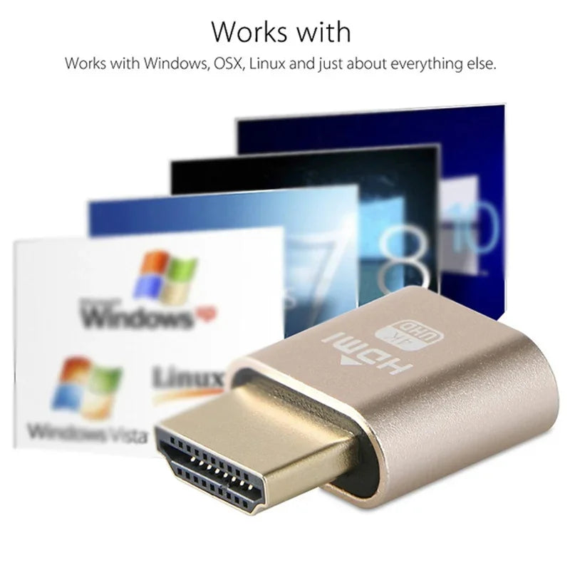 HDMI-compatible Dummy Plug Virtual Display Headless Ghost Display Emulator 4K DDC EDID Dummy Emulator Adapter For Bitcoin Mining