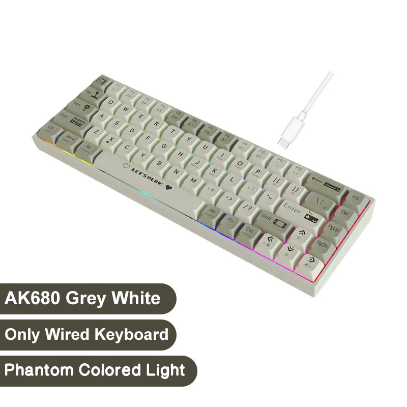 AJAZZ AK680 Gaming Mechanical Keyboard ABS Keycap 68 Keys Wired Wireless Bluetooth Keyboard Hot Swap Custom Gasket for Pc Laptop