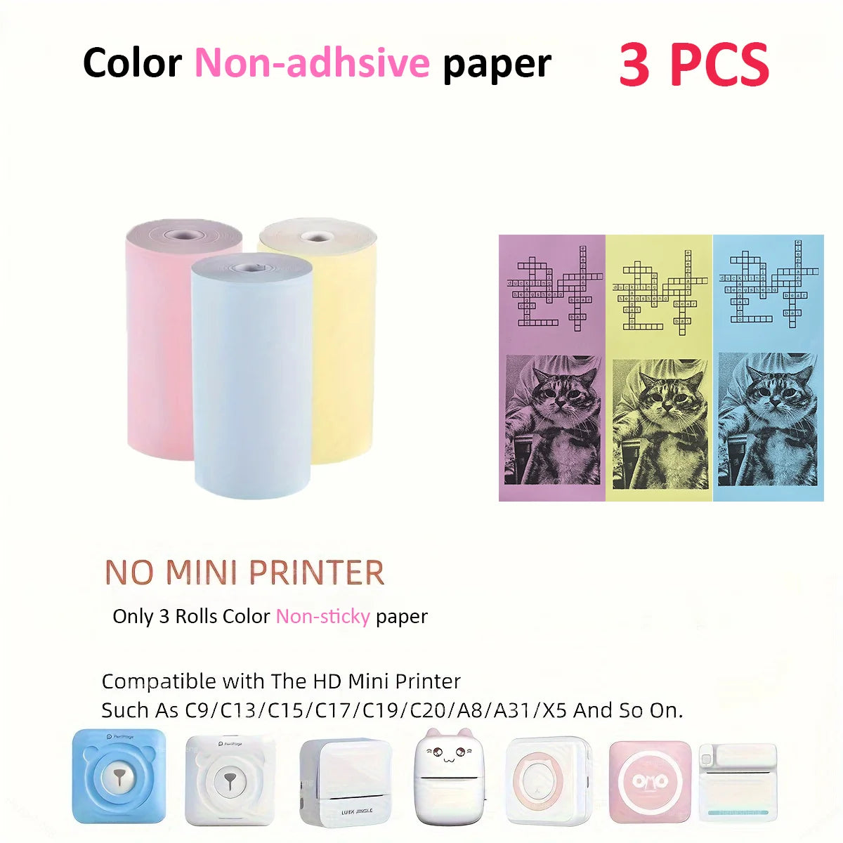 Mini Pocket Printer 5 Rolls Of Self-Adhesive Paper Portable Thermal Printer For Printer Suitable For Home Office Study And Work