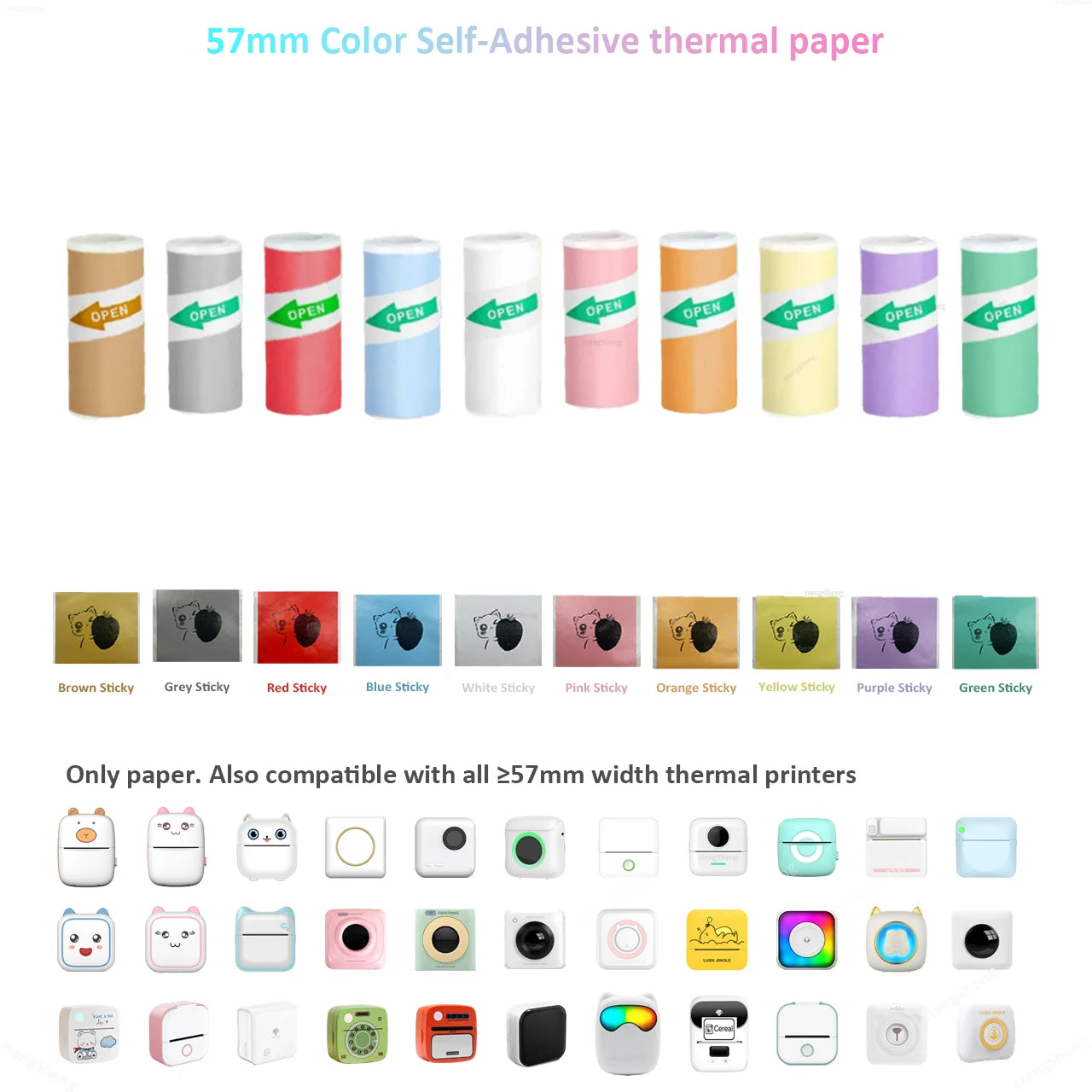 Mini Pocket Printer 5 Rolls Of Self-Adhesive Paper Portable Thermal Printer For Printer Suitable For Home Office Study And Work