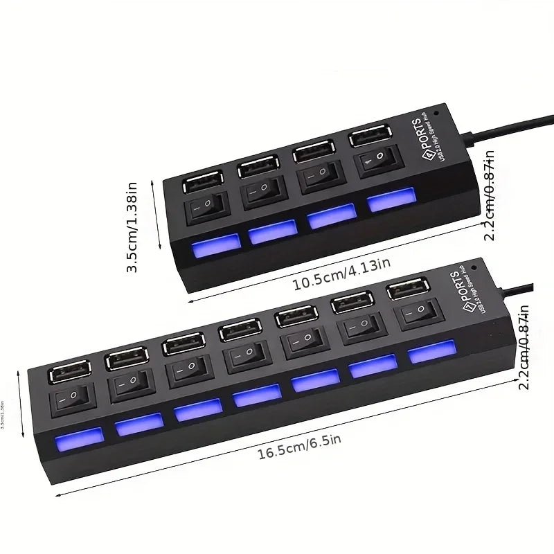 Expander Multi USB Splitter Multiple Extender with LED Lamp Switch for PC Laptop High Speed 4/7 Ports USB HUB 2.0 Adapter