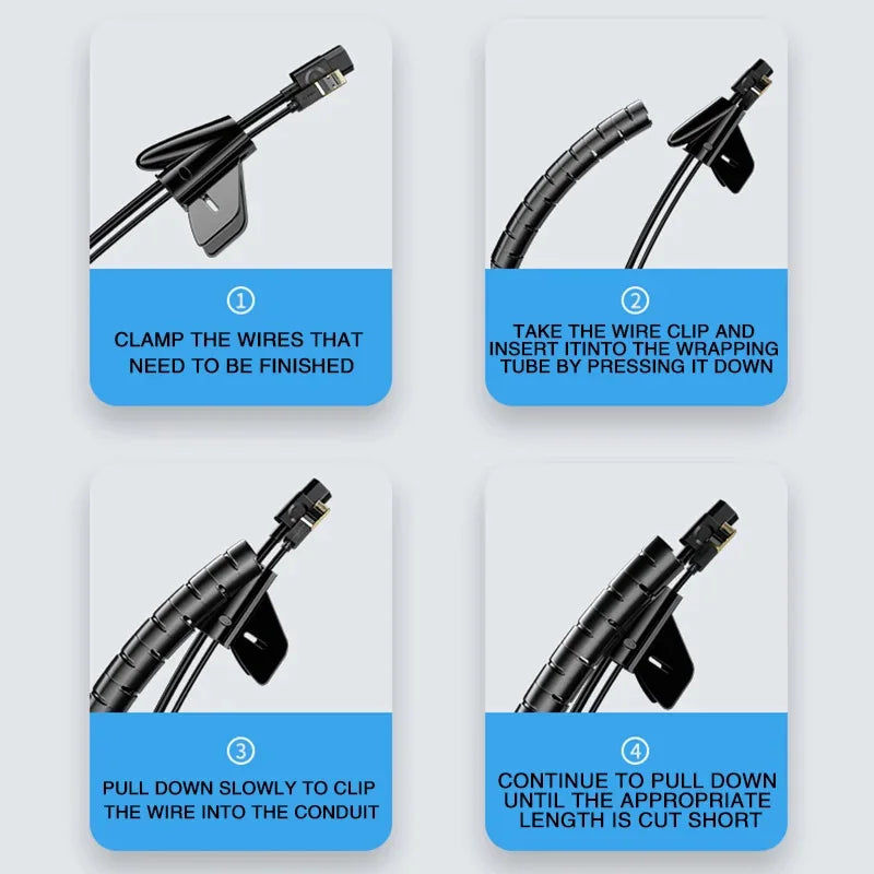 Black Cable Wire Protector Cable Organizer Management Pipe Flexible Wire Wrap Line Coiled Tube Office Cord Sleeve Cover 2M/1.5M