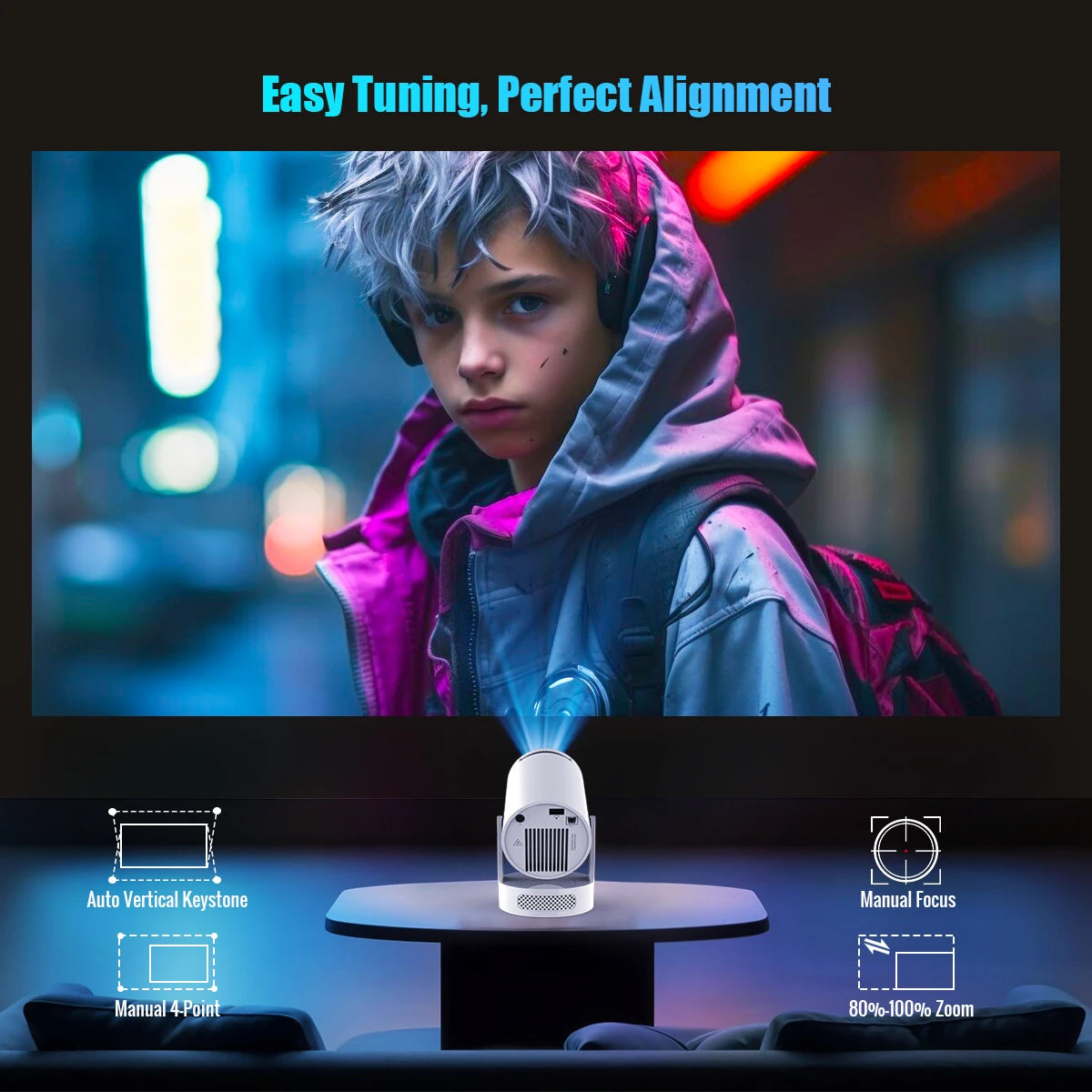 Magcubic 4K HY300 Pro + Projector Built in 5W Speaker 1280*720P Android 11 8000 Lumens Wifi6 BT5.4 Outdoor Portable Projector