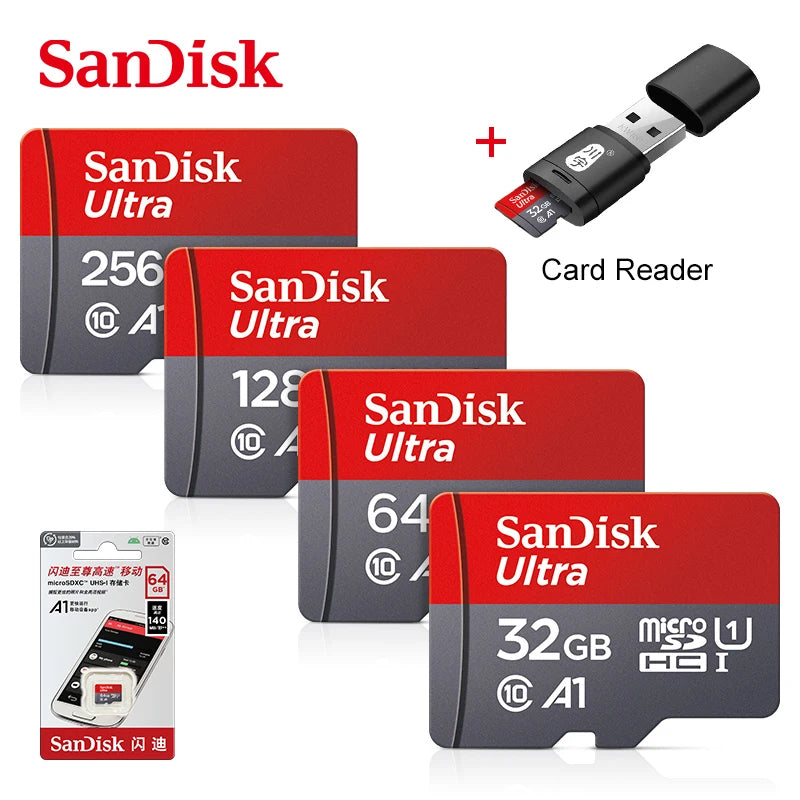 100% Original SanDisk Micro tf Card 256GB 128GB 64GB 32GB A1 Class 10 Memory Card UHS-1 TF Flash Card for Samrtphone/PC