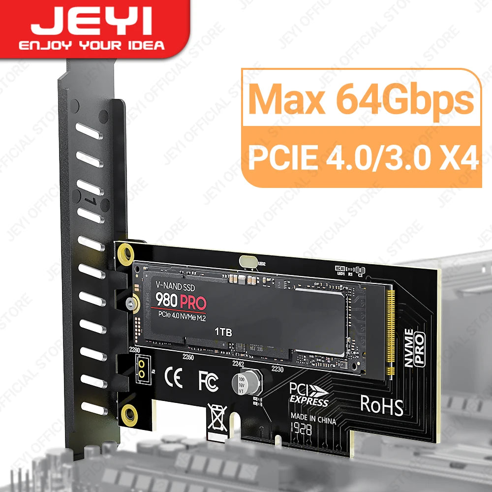 JEYI M.2 NVME SSD to PCIe 4.0 x1 Adapter Card, 2280 SSD PCIE X1 Expansion Card for Desktop PC, PCI-E GEN4 16Gbps Full Speed SK1