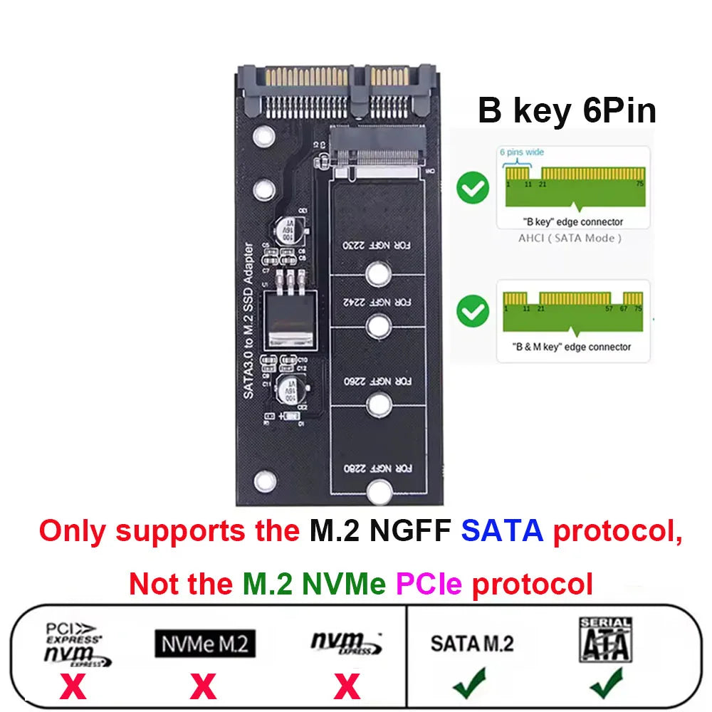 M.2 NGFF SSD To SATA 3 3.0  Adapter Card Converter B B&M Key Protocol Solid State Disk Drive 2230 2280 2242