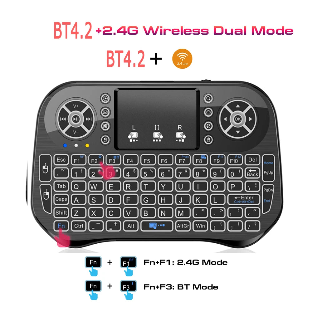 Bluetooth Wireless Mini Keyboard Backlit 2.4G USB English Russian French Spanish Portuguese Arabic Hebrew for Android TV Box PC
