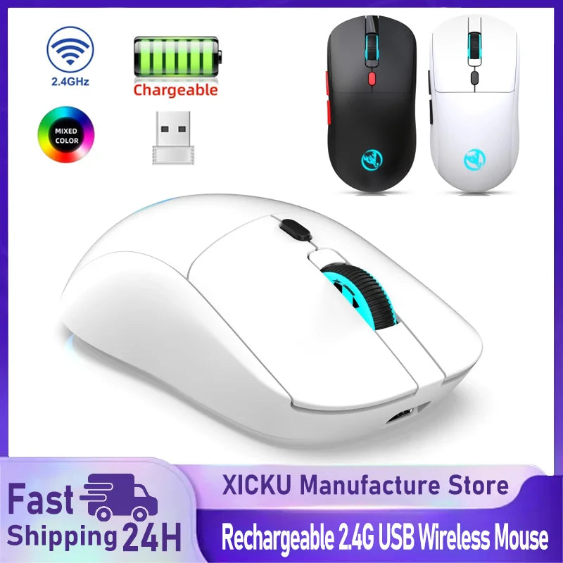 Rechargeable 2.4G USB Wireless Mouse Adjustable 3600dpi 7 Colors RGB Comfortable Mice for Home Office Laptop Computer Gamer