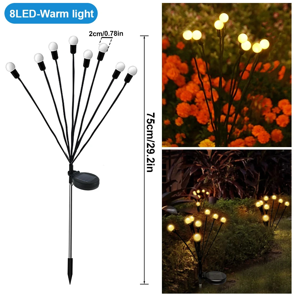 Solar LED Lights Garden Firework Warm Lights Outdoor 6/8 LEDs Waterproof Firefly Lawn Lamps Patio Pathway Decoration