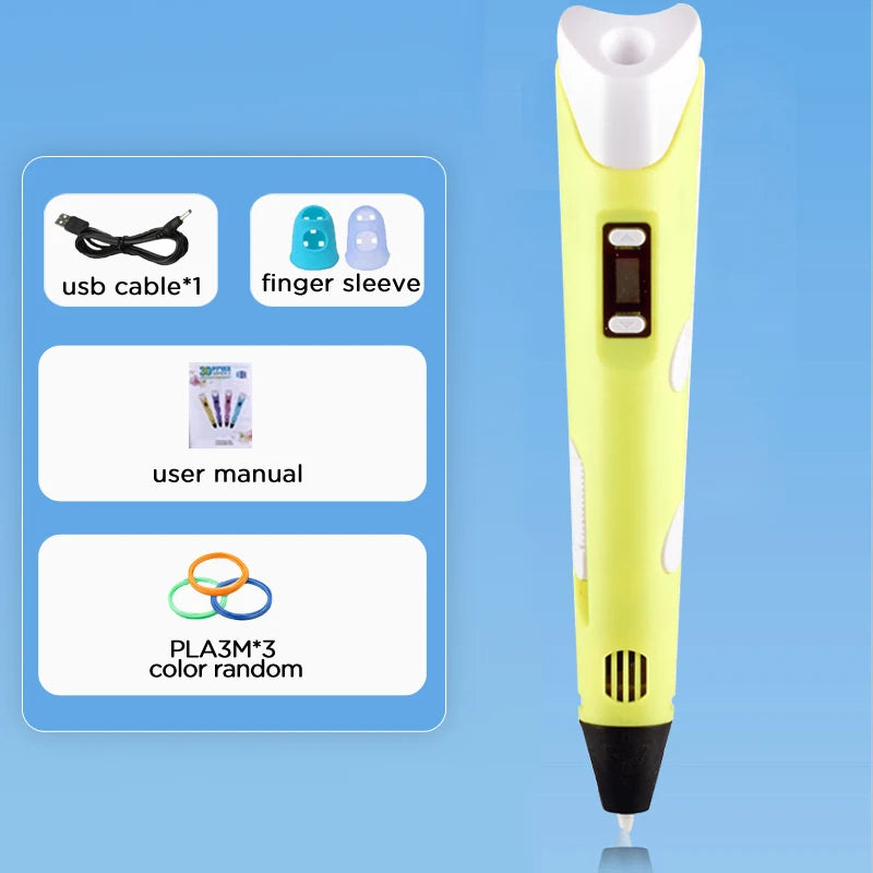 3D Pen Drawing Printing Pen With LCD Screen Compatible PLA Filament Toys Safe Paiting for Children DIY Christmas Birthday Gift