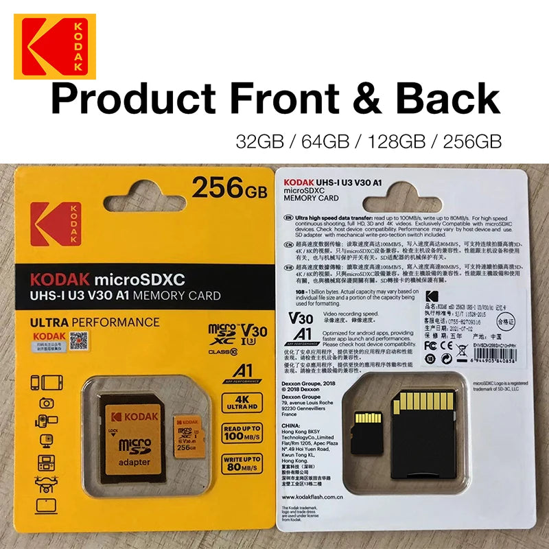 Kodak Micro SD 128GB SD card 32GB flash drive Memory Card 64G class 10 U3 4K cartao de memoria 128G micro sd memory card