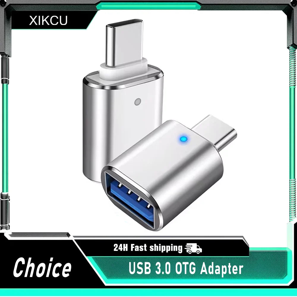 LED USB 3.0 To Type C Adapter OTG To USB C USB-A To Micro USB Type-C Female Connector For Samsung Xiaomi POCO Adapters