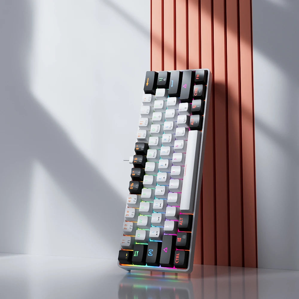 MUCAI MK61 USB Gaming Mechanical Keyboard Red Switch RGB Backlit Hot Swappable 61 Keys Wired Detachable Cable