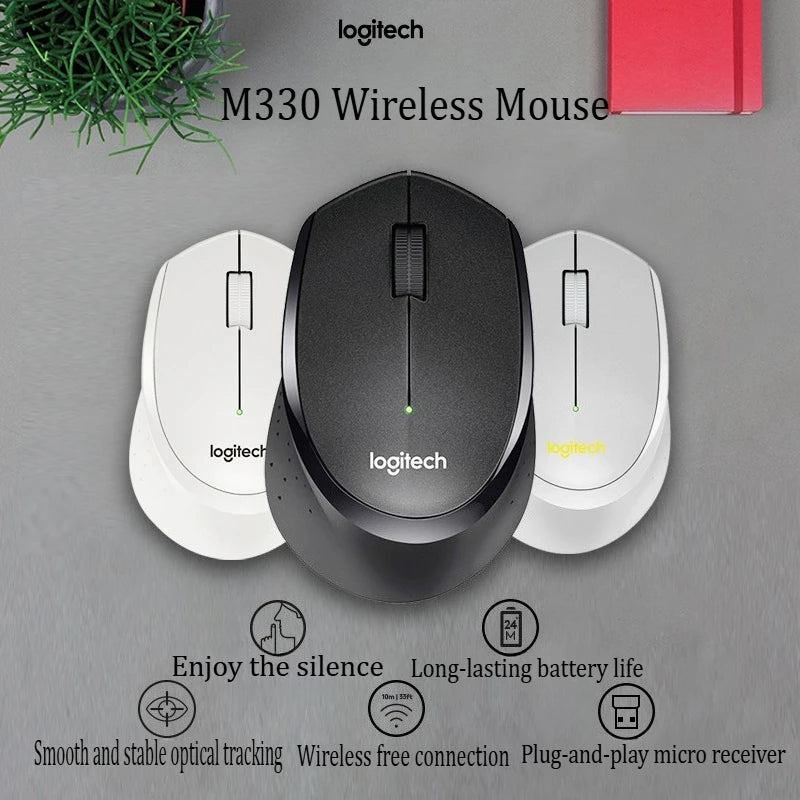 Logitech M330, Ergonomic, Fits The Curve of The Right Hand, Comfortable Grip, Wireless Convenient Operation, Office Efficiency.