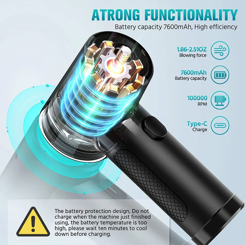 Compressed Air Duster For Computer Laptop Keyboard Car Camera Cleaning 51000 RPM USB Charging Portable Wireless Air Blower