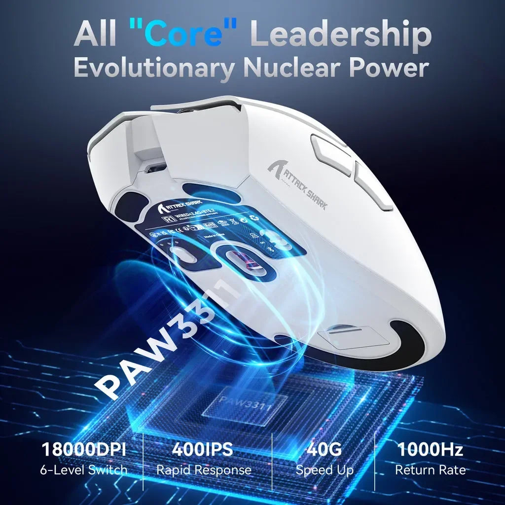ATTACK SHARK R1 1000Hz Bluetooth Wireless Mouse 18000dpi PAW3311 Tri-mode Bluetooth 2.4G USB Connection Macro Gaming Mouse
