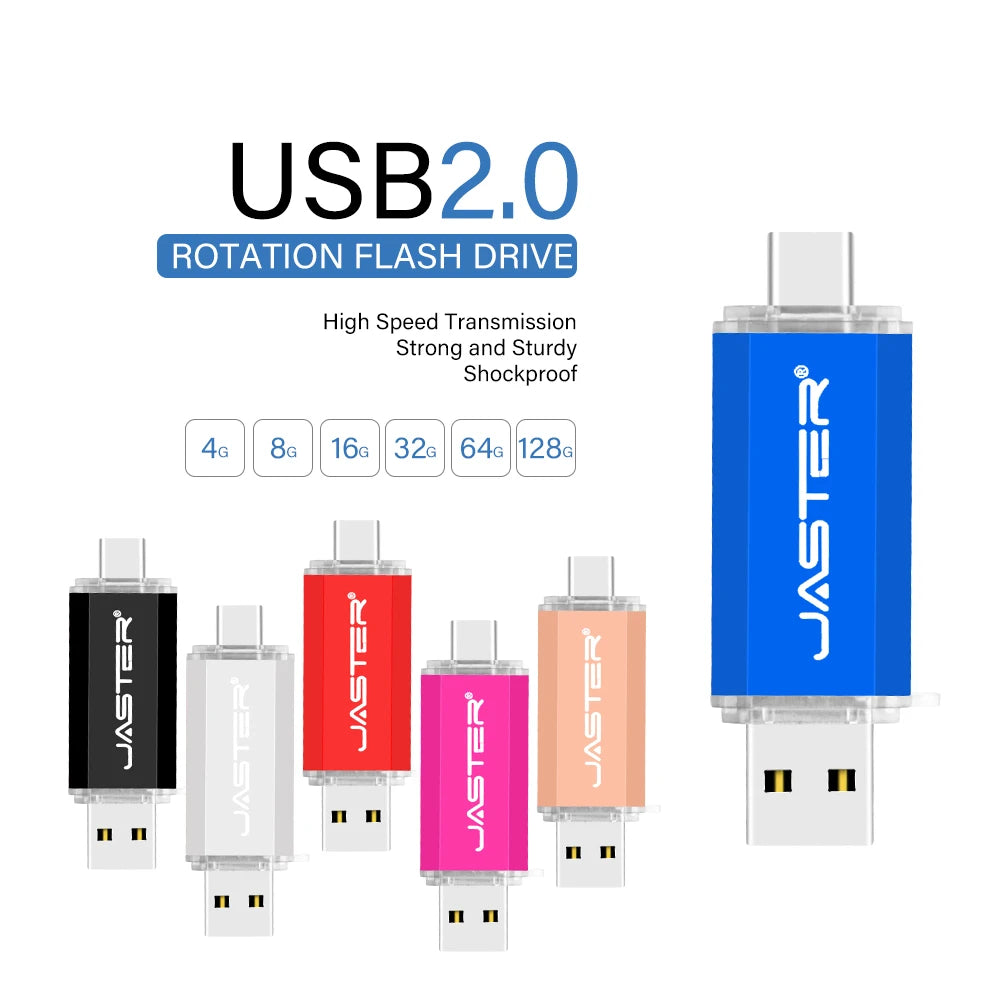 JASTER USB Flash Drive OTG Type C 2 IN 1 USB 2.0 Micro USB Pen Drive 128GB 64GB 32GB 16GB 32GB 8GB 4GB 128M Pendrive Flash Drive