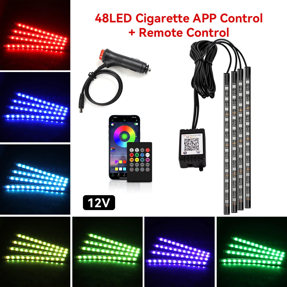 LED Car Foot Light Remote/Voice Control Ambient Lamp Auto Decoration 36/48/72 LED Atmosphere Lamp