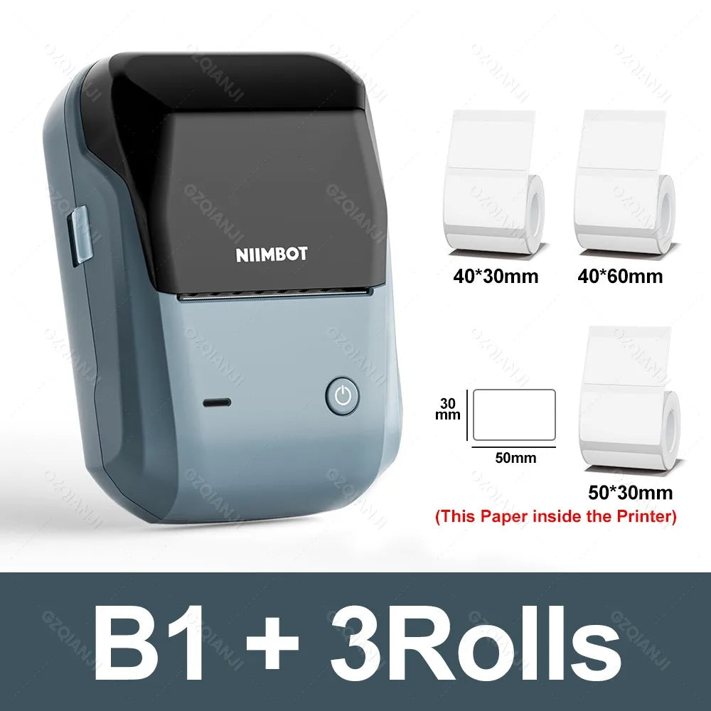 NIIMBOT B1 Portable Thermal Printer With Tapes 2 Inch Adhesive Label Machine Mini Bluetooth Sticker Maker Waterproof Labels Roll