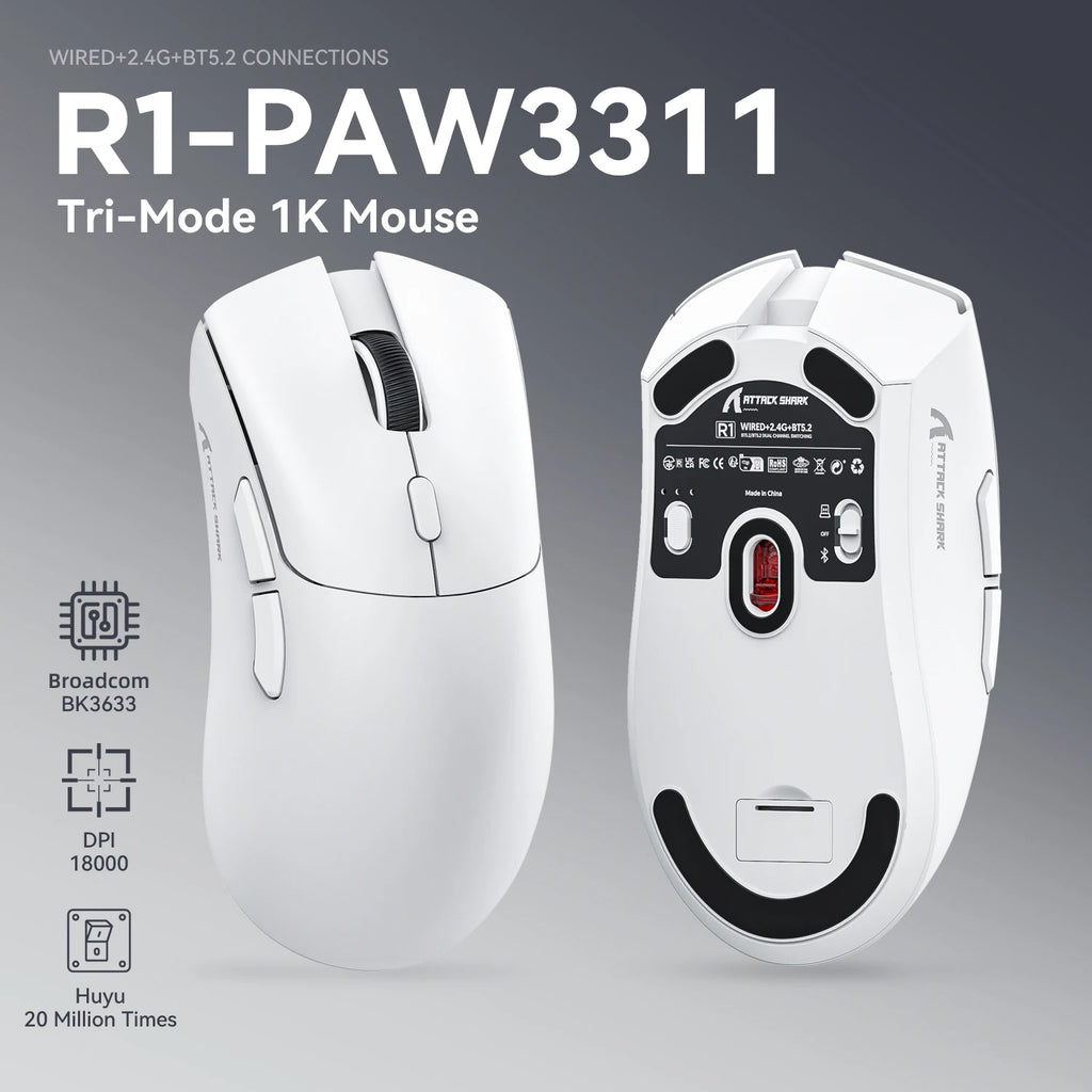 Attack Shark R1 Wireless Mouse,Lightweight Gaming Mouse, PAW3311 18000dpi 1KHZ,Esports Mouse,mouse pad/laptop/PC