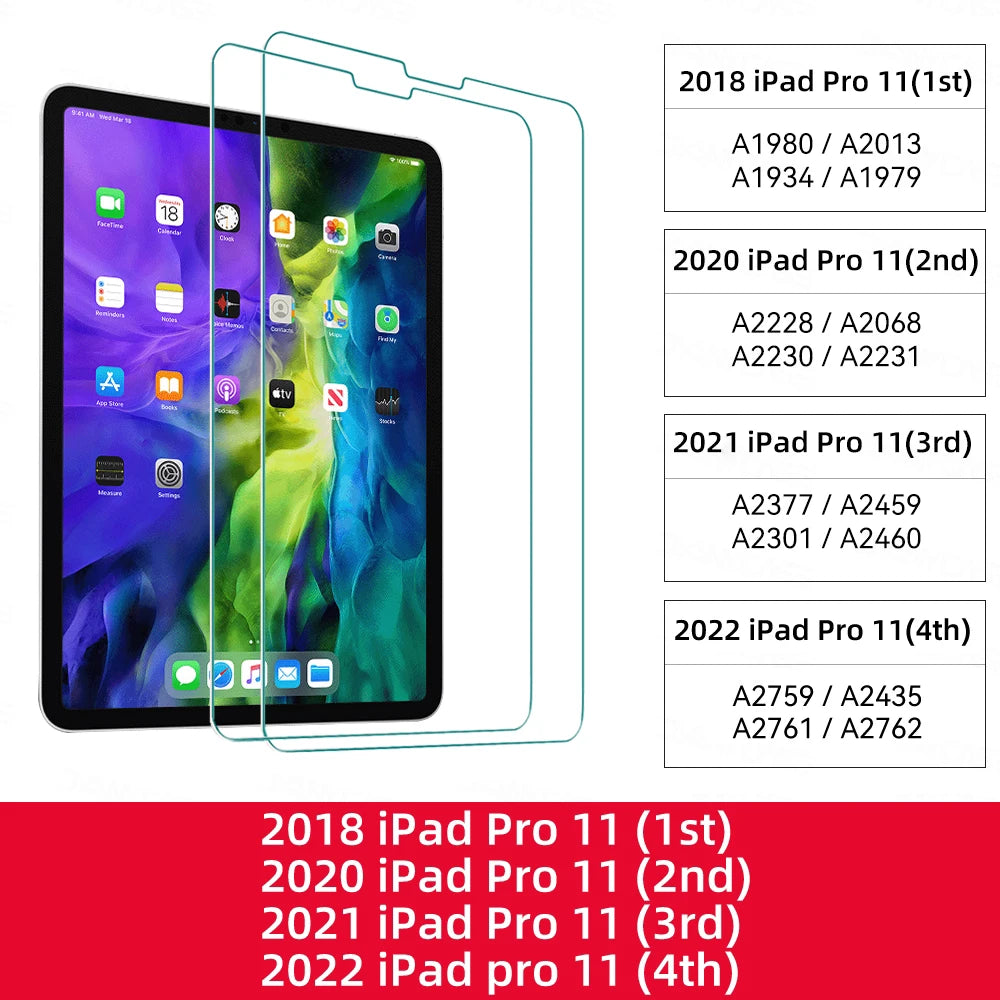 2pcs Tempered Glass Films for 2024 iPad Air 11/13 M2 Pro 11/13 M4 Screen Protector for iPad 3/4/5/6/7/8/9/10th Air 4/5 Pro 11